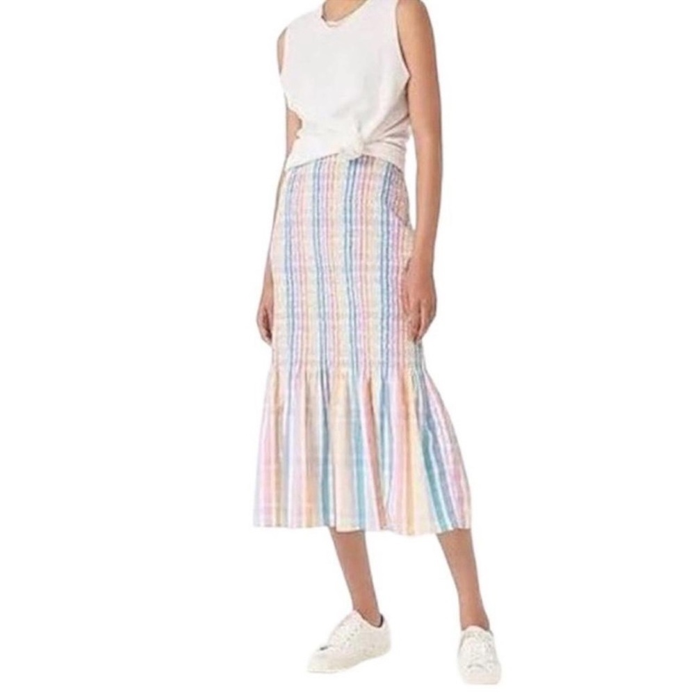 J. Crew Rainbow Striped Smocked Midi Skirt
